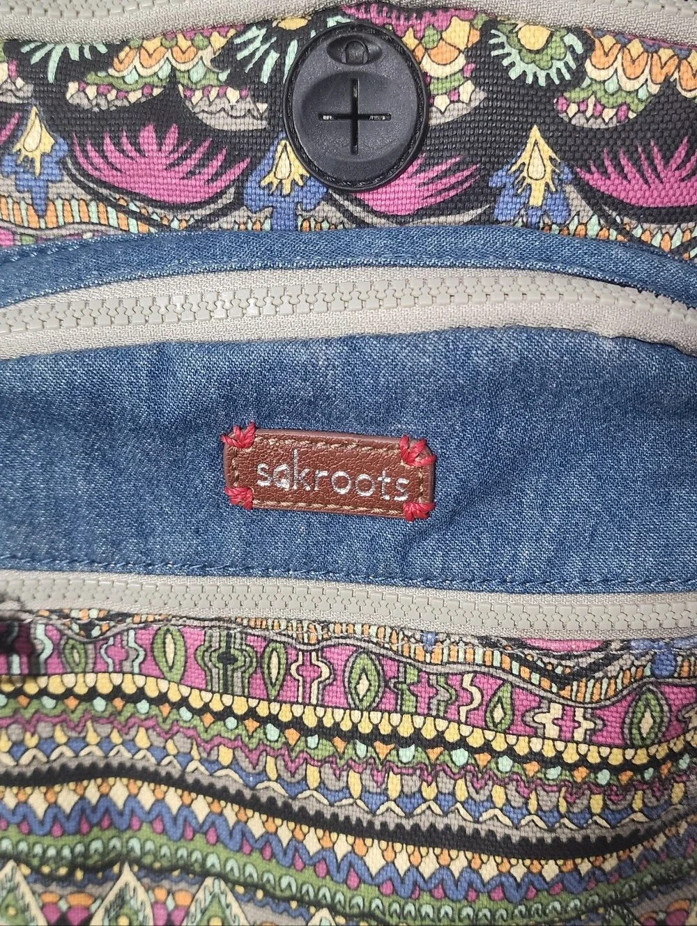 Sakroots Artist Circle Full Size Backpack Peace Love Bohemian Pattern Used